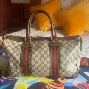 Gucci Monogram Beige Ophidia Boston Duffel